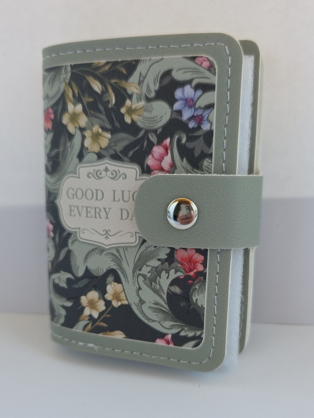 Floral Snap-Button Card Wallet in Black and Olive